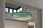 Circus L03S100 : Circus L03S100
Hanging lamp for diffused light. Bent aluminium structure in matt white or black powder coating, with built-in flexible LED strip and opal PMMA cover. Metal ceiling canopy in matt white powder coating. Honeycomb polycarbona