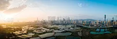 美丽的日落全景与天际线的深圳，中国