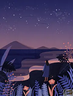 s24541唯美星空晚安系列手绘手机壳壁纸插图插画PSD素材高清JPG图-淘宝网