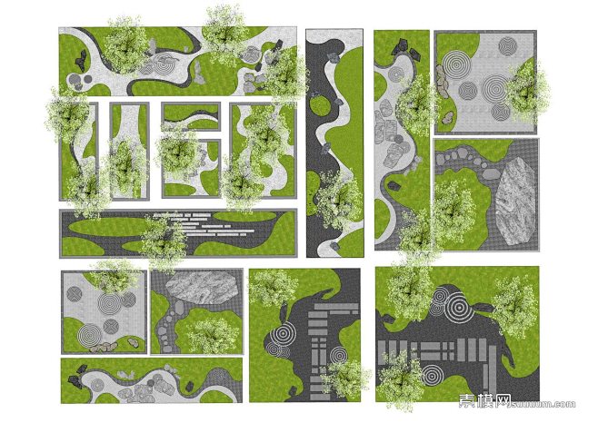 新中式枯山水微地形景观节点SU模型下载_...