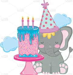 可爱的,象,小的,派对帽,华丽的,蛋糕,玩具,动物,儿童,问候