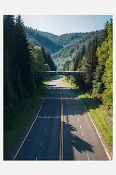 AI数字艺术摄影风森林环绕的公路-众图网