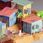 Fishing village - low poly 3D : Fishing village.For a while now that I've been wanting to create a scene in which I could explore color and different color schemes. In the beginning I was thinking something more in a jungle or nature theme, but I've ended