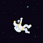 Pixel art cartoon astronaut character floating on the space. Premium Vector