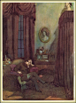 爱伦·坡的神秘乐园。法国插画家Edmund Dulac(1882-1953年)为爱伦·坡的诗歌作品配的插图，古旧的色调，慵懒的线条非常匹配爱伦·坡作品中诡异的气氛。 ​​​​