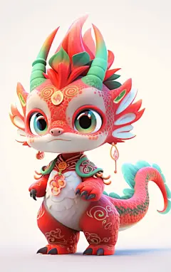 红色3d卡通龙可爱卡通龙素材图AI图