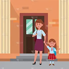 母女,学校,可爱的,女儿,请柬,家庭,母亲,设计,问候,相伴