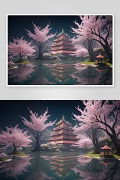 梦幻桃花绽放的桃花在深海中-众图网