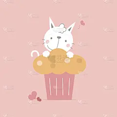 可爱可爱的手绘猫与纸杯蛋糕，爱情概念，情人节快乐，生日快乐