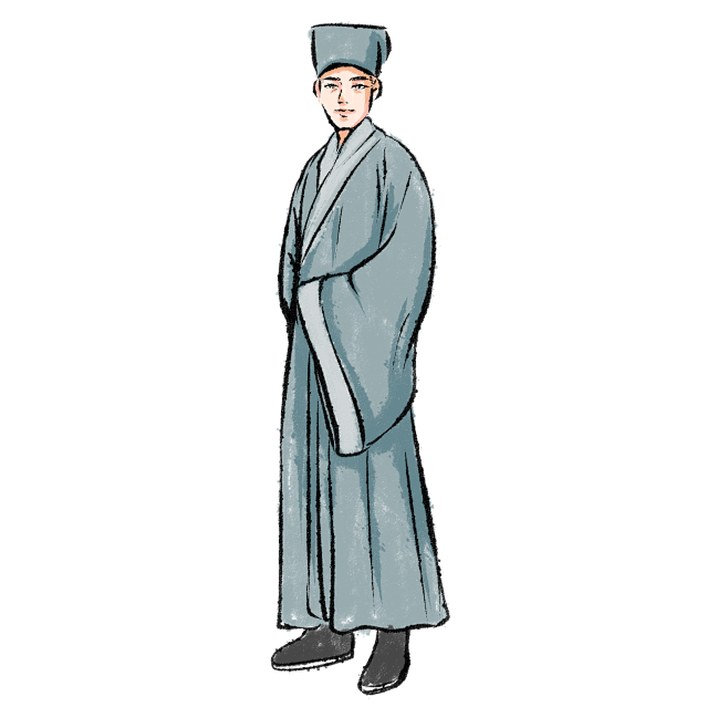 手绘水墨书生人物免抠素材