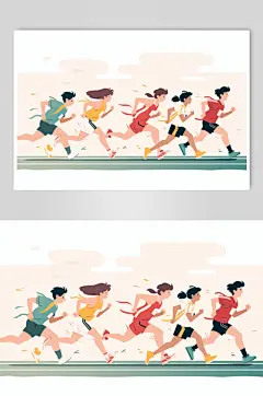 AI数字艺术扁平风校园运动会人物插画-众图网