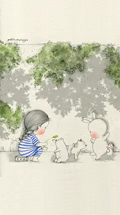 女孩与兔子 暖心插画