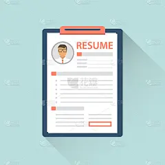 7、履历表，现实的履历表孤立在绿与影之间。矢量插图的简历。