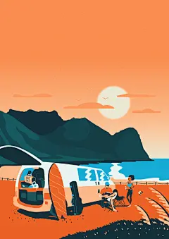 △ 佳作推荐 | 插画
扁平风大场景插画，配色和构图是亮点。多幅画面运用对比色，但是色彩的比例和选择让画面很和谐。
by:Gundersons ™  (behance.net/Gundersons)
#设计秀   小编@万万wannabebetter ​​​​