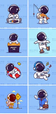 0718卡通可爱航天宇航员太空宇宙飞船星球火箭矢量图平面设计素材-淘宝网