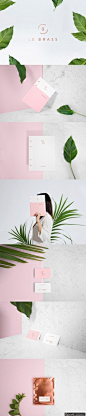 粉色VI设计 粉红色品牌设计 粉红色形象设计欣赏 白色简约名片卡片 小清新画册封面图