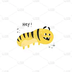 可爱的怪物。有趣的黄色生物，小变异或外星人，幽灵般的幻想字符与文本，孩子气的收集，儿童海报，t恤印刷