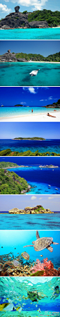 [] 一起自助游【绝美海洋——斯米兰群岛Similand Islands】世界排名前十的美丽群岛，每年11月1日至次年的4月30日开放。斯米兰位于泰国安达曼海，海洋生态极佳，海水出奇的干净清澈，琳琅满目的珊瑚礁及海底生物被誉为世界级旅游观光和潜水的圣地。蓝蓝的梦，蓝蓝的天，蓝蓝的海洋。来自:新浪微博