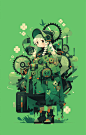 AI ▨ GGG  Green Gear Girl #スチーム和パンク #steampunk #AIみどり部 httpst