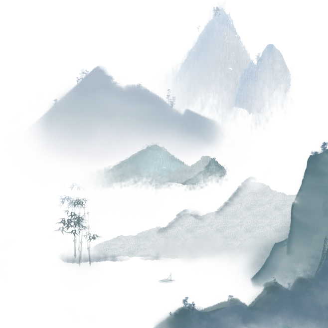 中国风古风水墨祥云山水画山峦云朵红日装饰PNG免抠设计素材 -花瓣网