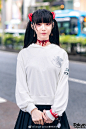 #原宿街拍# Evangelion Tokyo Street Style w/ Twin Tails, Interface Headset, Dripping Blood Jewelry, Pleated Skirt & Demonia Platforms O网页链接 ​​​​