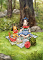 甜甜的西瓜，夏日最好的美食 ~ 来自韩国插画家Aeppol 的「森林女孩日记」系列插画。