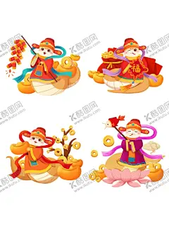 蛇年插画 【酷图网】2025,蛇年,新年,春节,手绘,卡通形象,IP,锦鲤,财神,插画