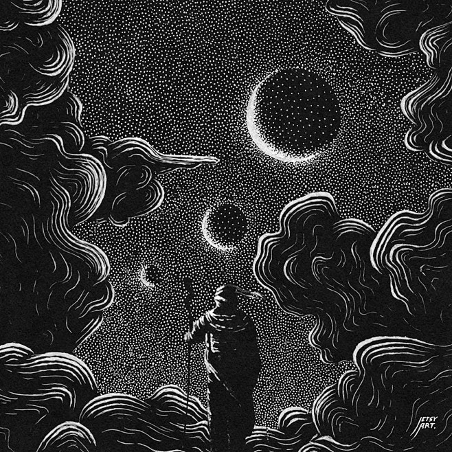看了他的插画，感觉自己到了宇宙太空