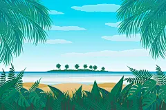 手绘人物夏季沙滩旅游风景插画海报