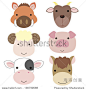 six cute cartoon animal head icons