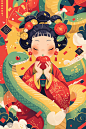 AI数字艺术新年蛇年卡通蛇插画-众图网