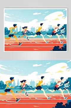 AI数字艺术扁平风校园运动会人物插画