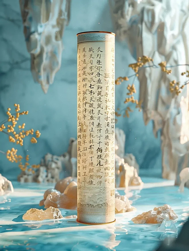 中国风古代宣纸卷轴透明三维立体汉字空间场景海报midjourney关键词咒语-花瓣网