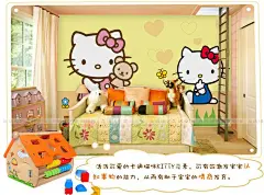 儿童房卡通壁纸粉色公主房女孩卧室背景墙纸hellokitty凯蒂猫壁画-淘宝@北坤人素材