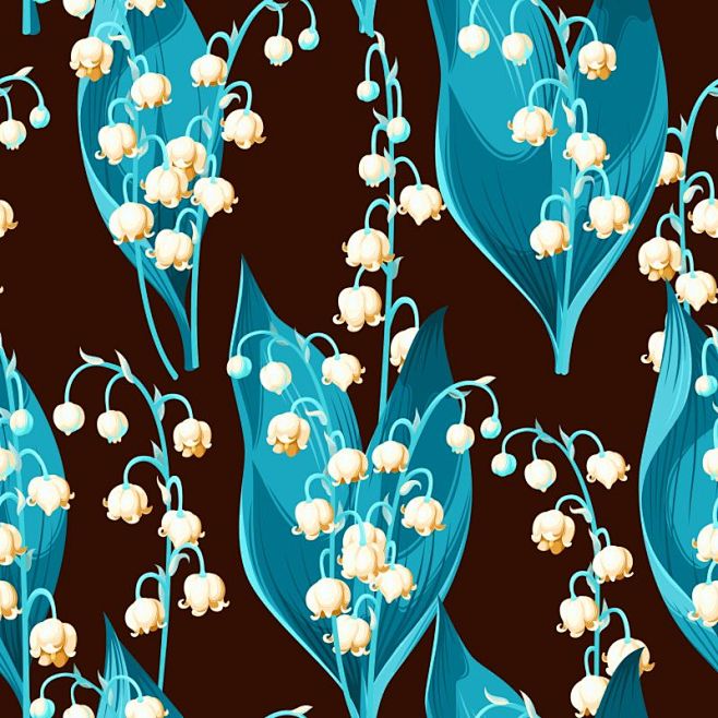 矢量抽象美丽铃兰花的无缝装饰背景，花卉图...