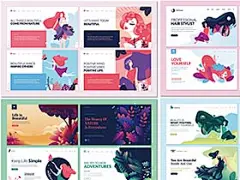 4组唯美风景人物banner2.5插画UI背景网页界面海报矢量设计素材模板