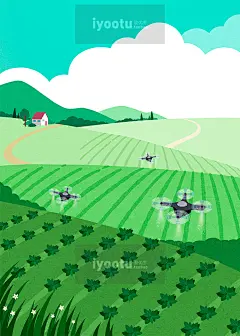 手绘农业绿色梯田无人机航拍插图海报背景psd分层设计素材2141406-淘宝网