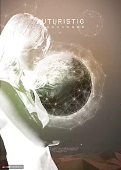 时尚美女剪影地球创意海报 合成设计 空间合成