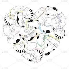 矢量插图与心形制成的手画可爱的猫孤立在白色的背景。设计t恤印花，织物，壁纸，卡片