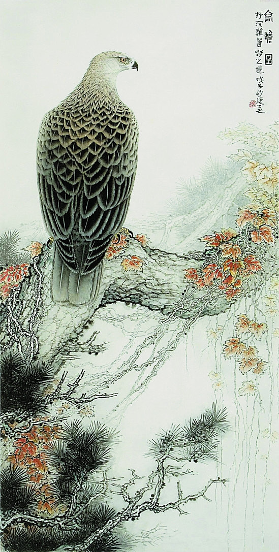 鹰击长空鱼翔浅底黄妙德工笔精品