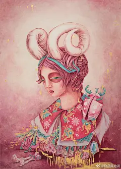 #作品集排版# #插画设计# 一直在作者心里住着一个粉粉的独角兽，虽然总是看不清脸，有些心情复杂。但还是少女心一片～by:Alice Lin ​​​​