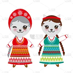 儿童,卡通,女孩,猫,可爱,矢量,白色背景,传统服装,红色,太阳裙