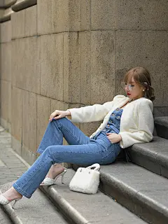 CAN秋季新款 气质名媛貂毛短外套女轻奢白金边装饰毛绒绒外套-淘宝网