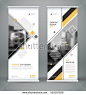 Abstract composition. White roll up brochure cover design. Info banner frame. Text font. Title sheet model set. Modern vector front page. City view brand flag. Triangle figures icon. Ad flyer fiber