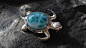 [ 海龟 ]雜粹设计.原创. 拉力玛海纹石 蓝宝 纯银 可活动 胸针 新-淘宝网