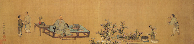 清 禹之鼎 王原祁艺菊图 绢本设色 32...
