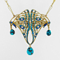 French Art Nouveau Diamond, Turquoise, Enamel and Gold Pendant, Circa 1900s. Macklowe Gallery at the Winter Antiques Show: 