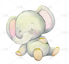 可爱的小象，睡觉，卡通风格。水彩动物，在一个孤立的背景，为儿童假期。