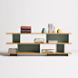 Happy Day Shelving 3 Shelf : Make it nice. Wood shelves and metal blocks stack without the need for hardware forming beautiful voids and cubbies to house all the things in a perfectly curated manner. Two widths of foot and shelf blocks celebrate asymmetry