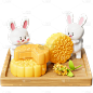 中秋节八月十五3D立体三维兔子月饼场景元素素材